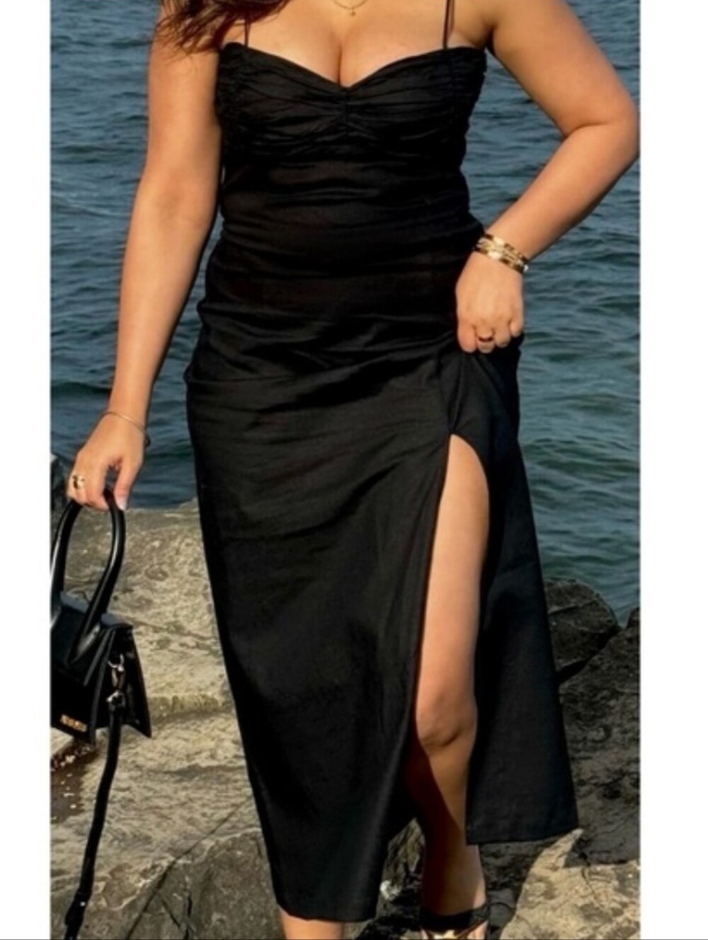 NWT Zara Black Midi Dress with Thigh Slit